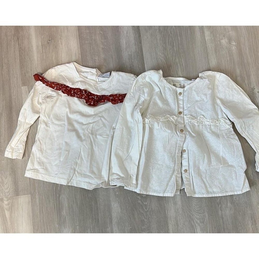 Zara Baby Girls White Long Sleeve Tops 2‎ Piece Set Floral Ruffle Size 2-3T 3-4T
